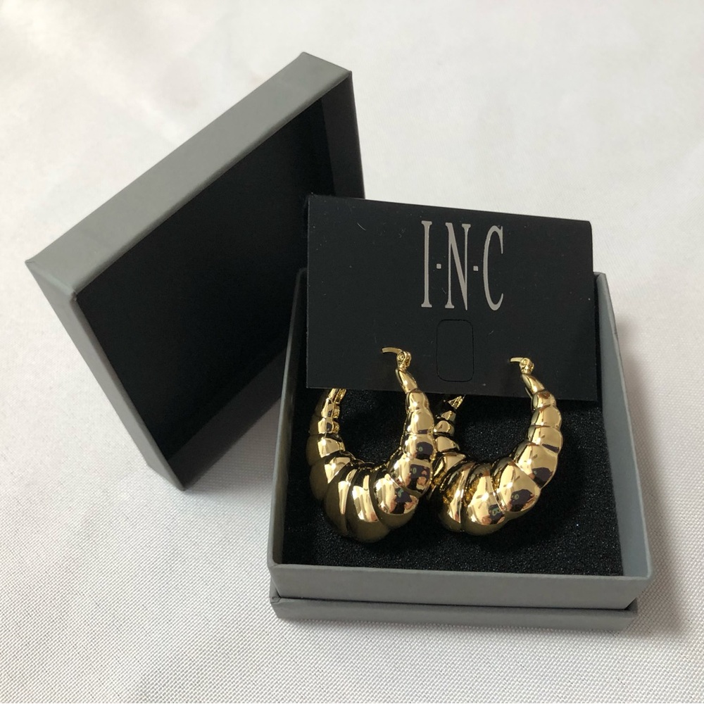 New INC gold ridged hoops